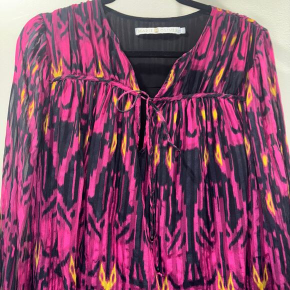Marie Oliver Silk Top- 100% Silk Boho Print Blouse - Picture 11 of 15